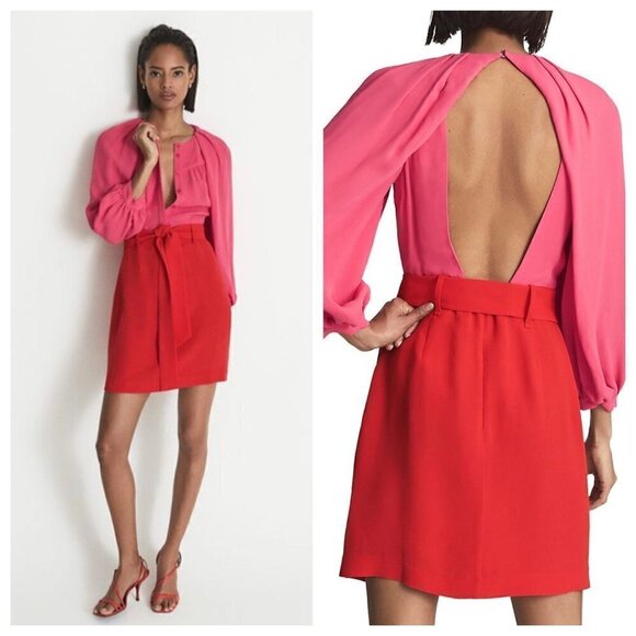 REISS Valentina Color Clash Dress Pink Red Womens Size US 4 - Picture 11 of 12